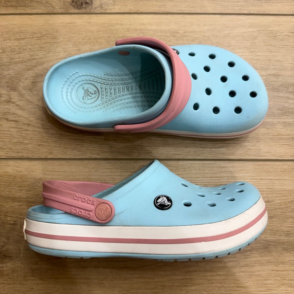Crocs Crocband Clog Ice Blue‎ Pink Kids Junior Size J4 Sporty Slip On Shoes